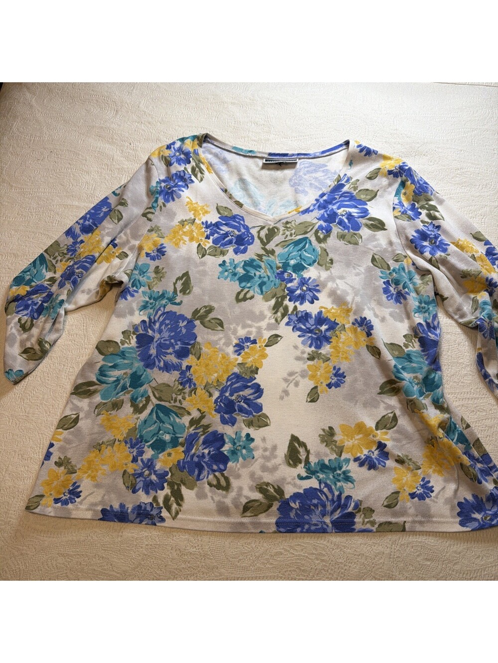 Karen Scott Women’s Plus 2XL Floral Pullover Top Scoop Neck Short Sleeve